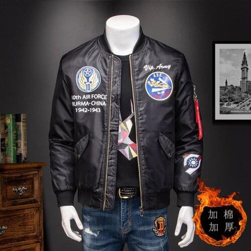 Velvet Mens Bomber Flying Jacket O-neck Air Force Man casual Outerwear Turn-down Collar Thick Flight Coat JK8102