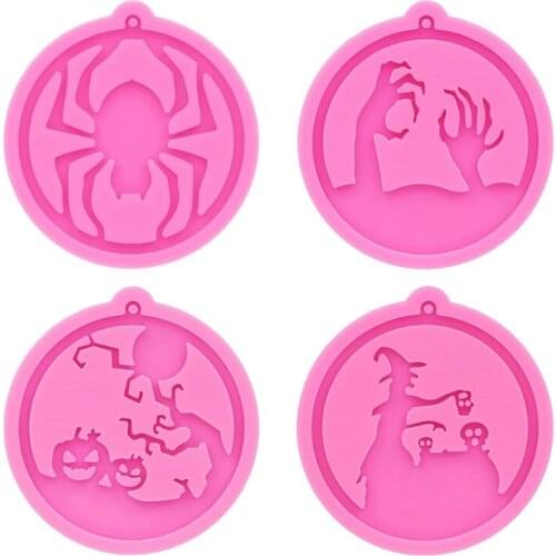 Shiny Halloween Witch Keychain Silicone Epoxy Resin Mold DIY Keychain Pendant Jewelry for Luggage Tags Bag Accessories