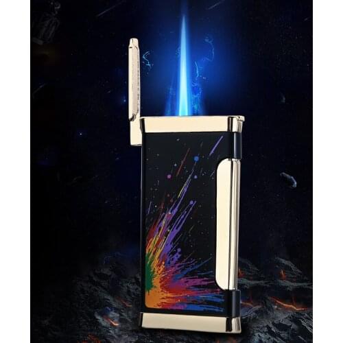 Butane Turbo Torch Lighter Jet Windproof Ultra-thin Metal Blue Open Flame Lighter Gift for Men Smoking AccessoriesCool Lighter