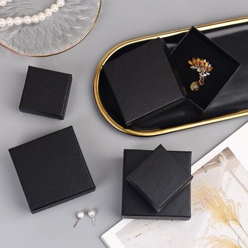 Black Imitation Leather Texture Paper Box Jewelry Packaging Necklace Ring Earrings Storage Gift Boxes Custom Logo Print Case
