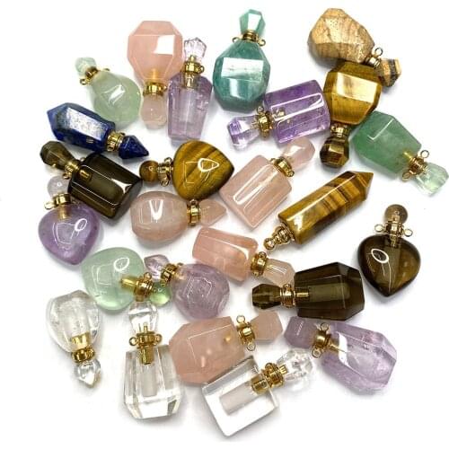 Perfume Bottle Natural Stone Aromatherapy Bottle Pendant Ladies Fashion Necklace Pendant DIY Handmade Jewelry Accessories
