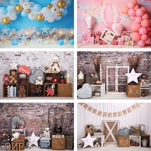 Newborn Portrait Backdrop Boy Girl Baby Shower Pink Blue Hot Air Balloon Birthday Photography Background Photostudio Decor Props
