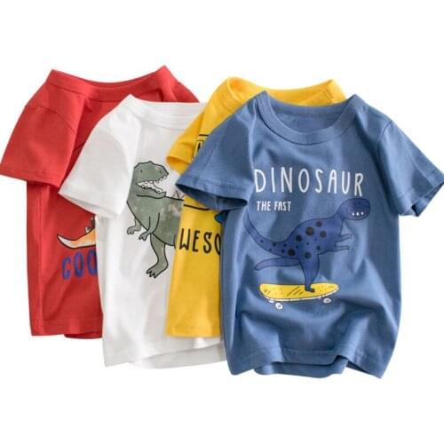 Baby Boys T-Shirt Summer Children Cartoon Animals Short Sleeves Dinosaur Printed Kids Cotton Clothes Girls Fashion Unisex Tops