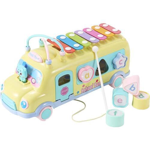 Piano Toy Percussion Instrument Toy for Baby Cartoon Bus-Shaped Piano Toy for Kids Boys Girl