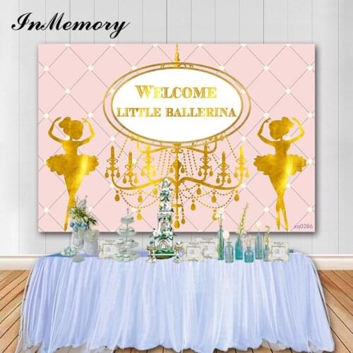 InMemory Pink Theme Princess Backdrops Photography Party Gold Dancing Girl Newborn Birthday Photo Background Vinyl Photocall