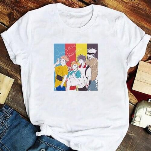 Jujutsu Kaisen Womens T-shirts Anime Fashion Casual Shitr Clothing 2021 Summer Loose T-Shirt O-neck White Blouses Top Female