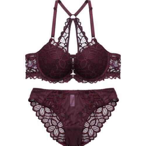 Bra Set Gather Front Closure Deep V Shape Beautiful Back Floral Pattern Summer Bra Padded Cup Lingerie Women Red Brassiere