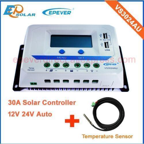 30amp 30A solar panels Controller for charging system PWM VS3024AU lcd display with temperature sensor