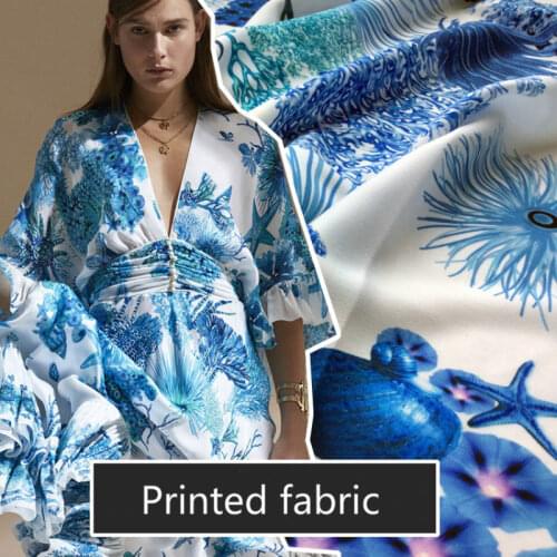 Korean satin fabric meter brand shirt with skirt womens printing polyester fabric satin fashion handmade DIY fabric cloth