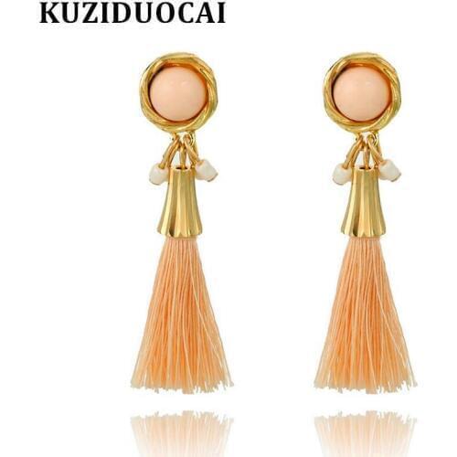 Kuziduocai New ! Fashion Fine Jewelry Copper Alloy Cotton Thread Concise Elegant Tassel Stud Earrings For Women Girl Gift E-1021