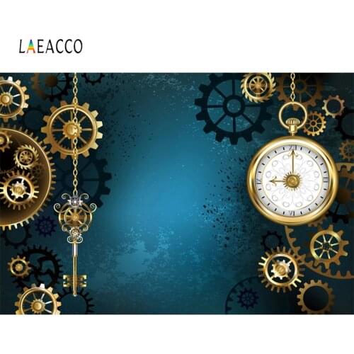 Laeacco Old Steampunk Golden Gears Silver Key Clock Gradient Color Baby Photography Background Photo Backdrop For Photo Studio