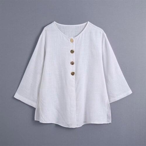 Summer womens casual solid color round neck button-decorated T-shirt
