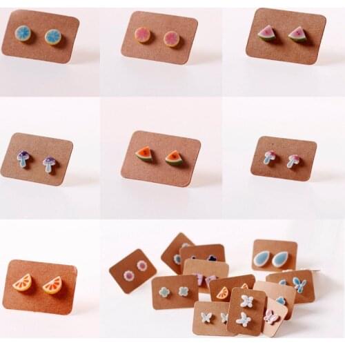 Ceramic Small Stud Earrings Strawberry Watermelon Cherry Fruit Geometry Cute Simple Womens Earrings Wolesale Jewelry
