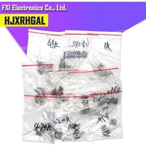 200pcs/lot 1W 5% Resistor Assortment Kit 20Value 10 ohm - 1M ohm Resistor Set 22R 47R 100R 220R 470R 1K 4.7K 100K ohm Resistance