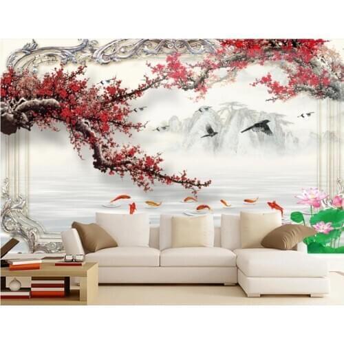 Chinese plum blossom new Chinese TV sofa background wall painting modern wallpaper for living room