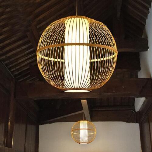 New China Birdcage Pendant Light Bamboo Round Pendant Lamps Restaurant Round Wood Japanese Tatami Club Retro Pendant Lamps AL002