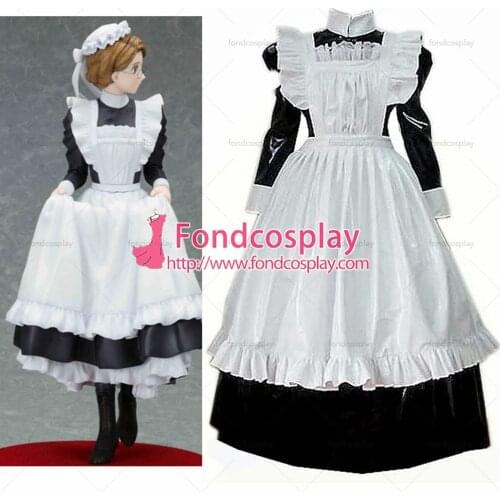Sexy sissy maid PVC lockable dress Uniform white and black dress cosplay costume Tailor-made[CK129]