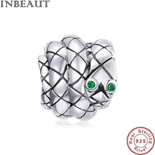 Original vintage snake beads 100% 925 sterling silver charm popular pendant fit bracelet silver DIY jewelry woman birthday gift