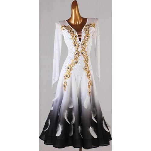 2021 Ballroom Competition Dress Modern Waltz Tango Standard Dance Dress With Feather Decoration
