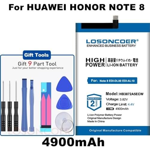 Latest Production Battery LOSONCOER 4900mAh HB3872A5ECW Battery For Huawei Honor Note 8 Note8 EDI-DL00 EDI-AL10 Free tools