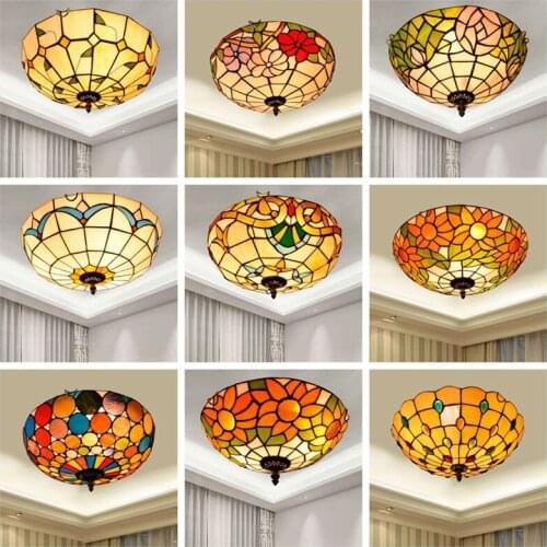 Tiffany Ceiling Lamp Living Room Bedroom Ceiling Lamp Mediterranean Stained Glass Lamp Corridor European Style