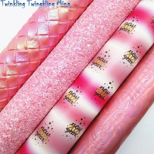 Pink Chunky Glitter Leather, Rose Metallic Synthetic Fabric, Weave Synthetic Leather Sheets 21x29CM Twinkling Ming KM469