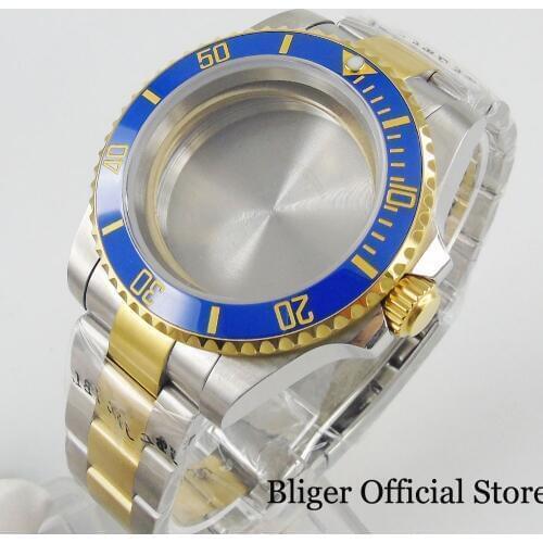 Gold Coated Top Quality 40mm Watch Case Sapphire Glass without magnifier + Watch Strap Fit ETA 2836 MIYOTA Movement