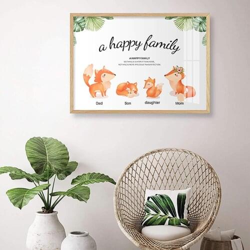 Family Custom Name Poster Fox Squirrel Bird Animal Wall Art Poster Canvas Painting Print Nordic Pictures Living Room Decoration