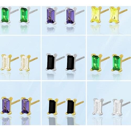 Colorful Piercing Fine Needle Stud Earrings For Women Fashion Simple Rectangle Imitation Crystal Earring Girl Daily Wear Jewelry