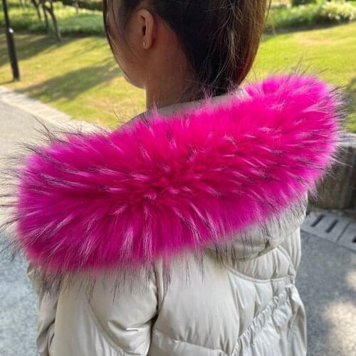 Faux Fur Collar For Parkas Coats luxury Warm Fox Raccoon Scarf Women Large Scarves Male Down jacket Fur Collar Fabric Rose Red