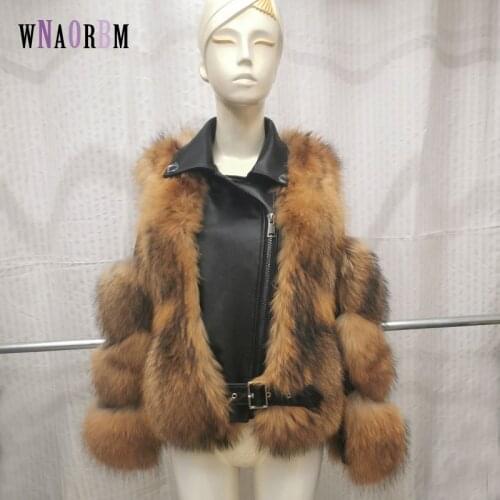 Women Real Raccoon Fur Coats With Sheepskin Leather Whole skin Natural Fox Fur Jacket Outwear Detachable Streetwear Locomotive