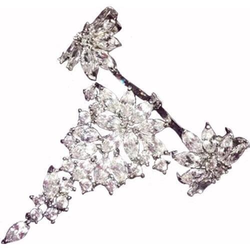 Zircon double finger open rings for women haute couture fine jewelry silver color crystal jewelry bride wedding double rings