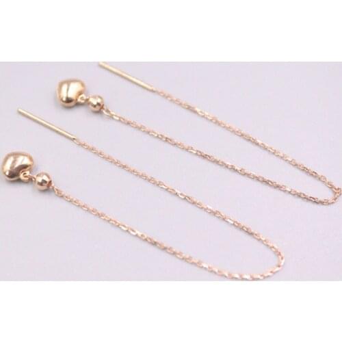 Pure 18K Rose Gold Earrings Women Gift Heart Bead O Link Chain Dangle Earrings / 1.5g