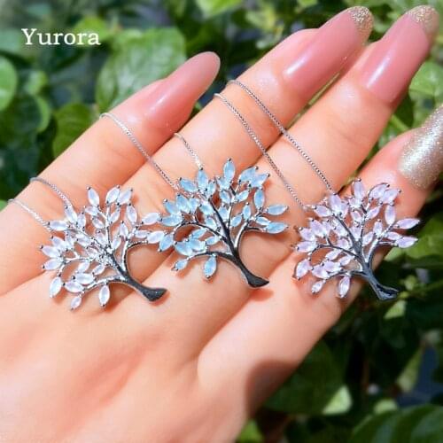 Fashion Tree of Life Pendant Necklaces for women Pink Blue white Cubic Zirconia Stone Elegant Aesthetic Party Jewelry Gifts 2021