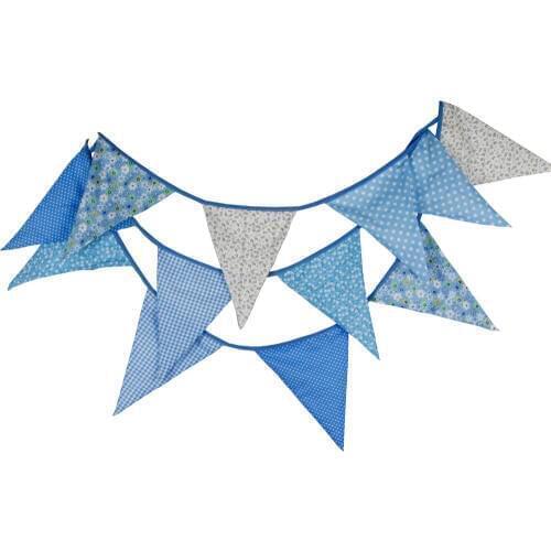 1pcs 3.6M Blue Printed Flower Fresh Pennant Cotton Bunting Banners Baby Shower Birthday Party Flags Home Room Decor Wedding Flag
