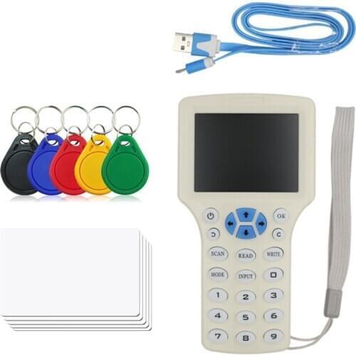 English 10 Frequency RFID Reader Writer Copier Duplicator IC/ID with USB Cable for 125Khz 13.56Mhz Cards LCD Screen Duplicator