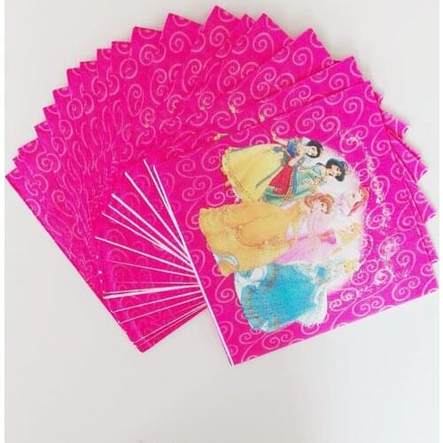 20pcs Princess Paper Napkin Cartoon Theme Party For Kids Happy Birthday Decoration Theme Party Supply princess party supplies