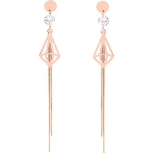 316L Stainless Steel New Fashion Fine Jewelry Accessories Zircon Geometric Snake Bone Chain Long Tassel Drop Earrings For Women