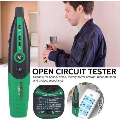 EU MS5902 Circuit Breaker LED Tester Finder EU Plug Type Fuse Socket Tester W/ Analogue Receiver and Flashlight 220V/230V