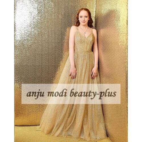 2021 Long Sparkly V Neck Prom Dresses Spaghetti Straps Sleeveless Formal Evening Party Gowns Robe De Soiree