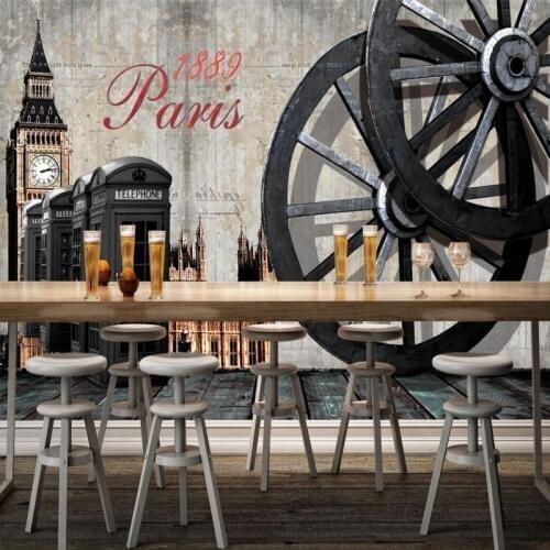 Custom mural Nostalgic Retro England Brick Wall Wheel Phone Station decoration stereo wallpaper custom mural