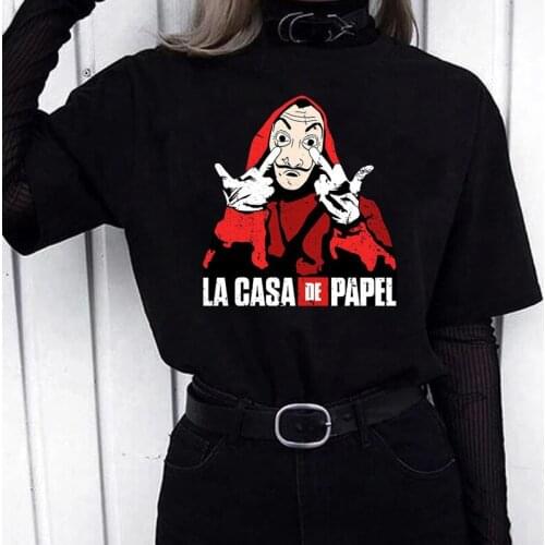 La Casa De Papel Tshirt Money Heist Tees TV Series T Shirt Women T Short Sleeve House of Paper Funny Female Black T-Shirt Tops