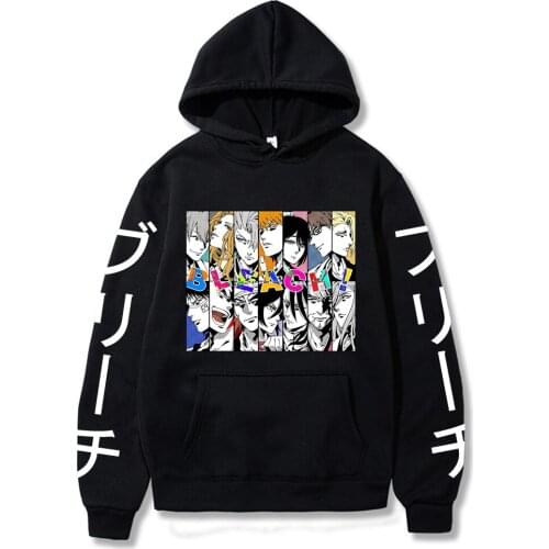Harajuku Anime Bleach Ichigo Kurosaki Friends Cartoon Hoodies Aesthetic Poster Graphics Streetwear Men Women Winter Sweatshirts