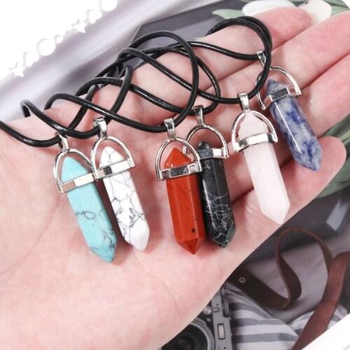 Reiki Healing Jewelry Natural Stone Pendant Hexagonal Bullet Amethysts Quartz Crystal Necklace Pendulum Chakra Pendulo Wholesale