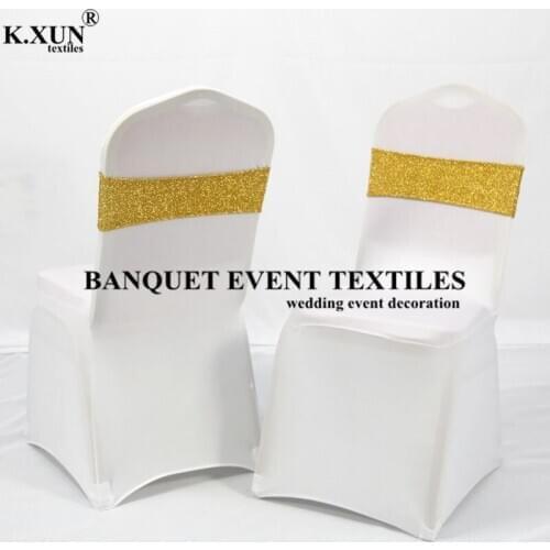 Nice Looking Sequin Chair Band Spandex Chair Sash Tie Bow With Buckle For Chair Cover Banquet Wedding Decoration