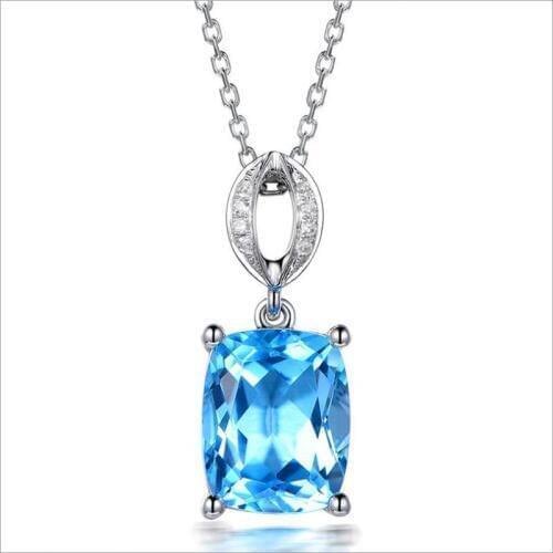 TJP Trendy Girl Crystal Blue Pendant Necklace For Women Accessories Fashion Silver 925 Necklace Female Engagement Party Bijou