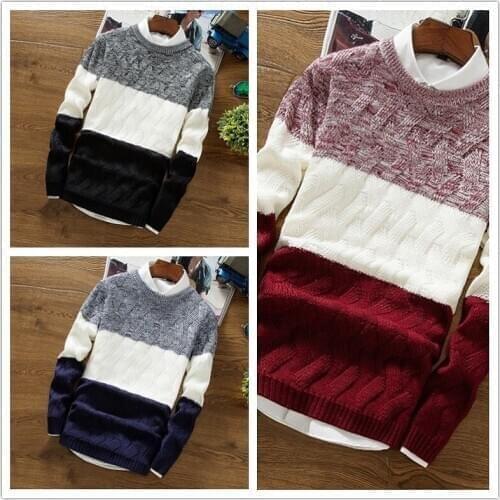 Mens Knitted Sweater Autumn Winter Casual O-Neck Thin Striped Knitwear Sweaters Pullovers Pullover Pull Homme Clothing