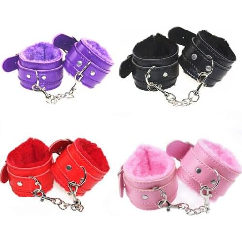 BDSM Toy Black Stainless Steel Pu Leather Handcuffs Ankle Cuffs Fuzzy Hand cuffs Sex Toys Sex Games for Couple Gags & Muzzles