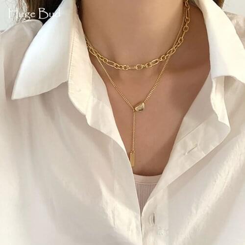 Huge Bud Punk Chain Necklace for Women Girl Stainless Steel Choker Gothic Multilayer Pendant Necklaces Jewelry Party Accessories