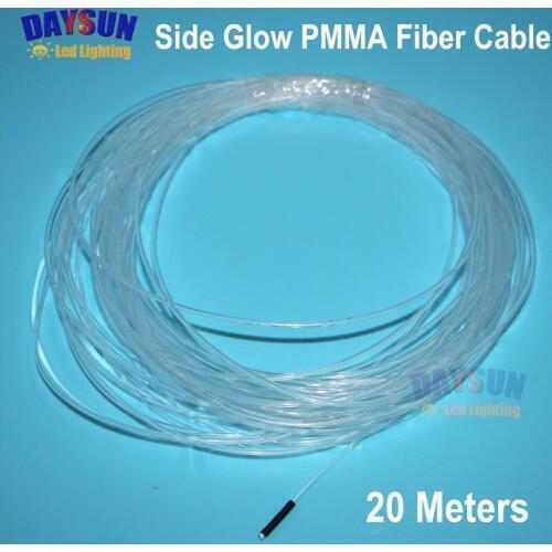 PMMA Side Glow Optic Fiber Cable 20 Meters Free Ship Car Atmosphere Light Universal Dia 2.0mm DIY Car Light EL Wire Replacement